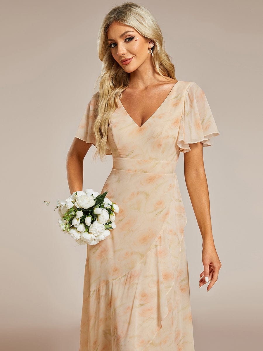 Charming Chiffon Bridesmaid Dress with Lotus Leaf Hemline #color_Golden Roses