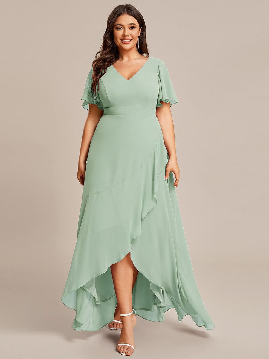 Charming Chiffon Bridesmaid Dress with Lotus Leaf Hemline #color_Mint Green