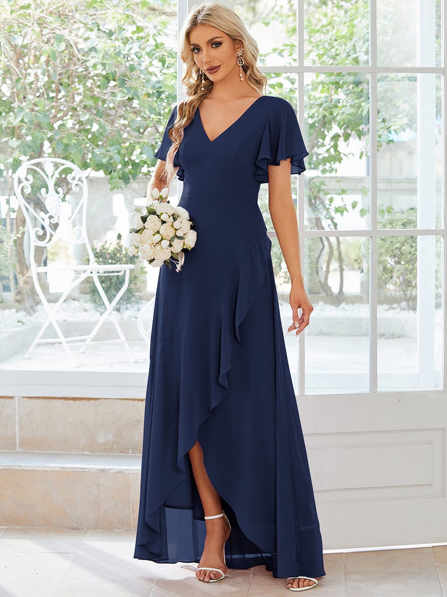 Navy Chiffon Bridesmaid Dresses #style_ES01749NB