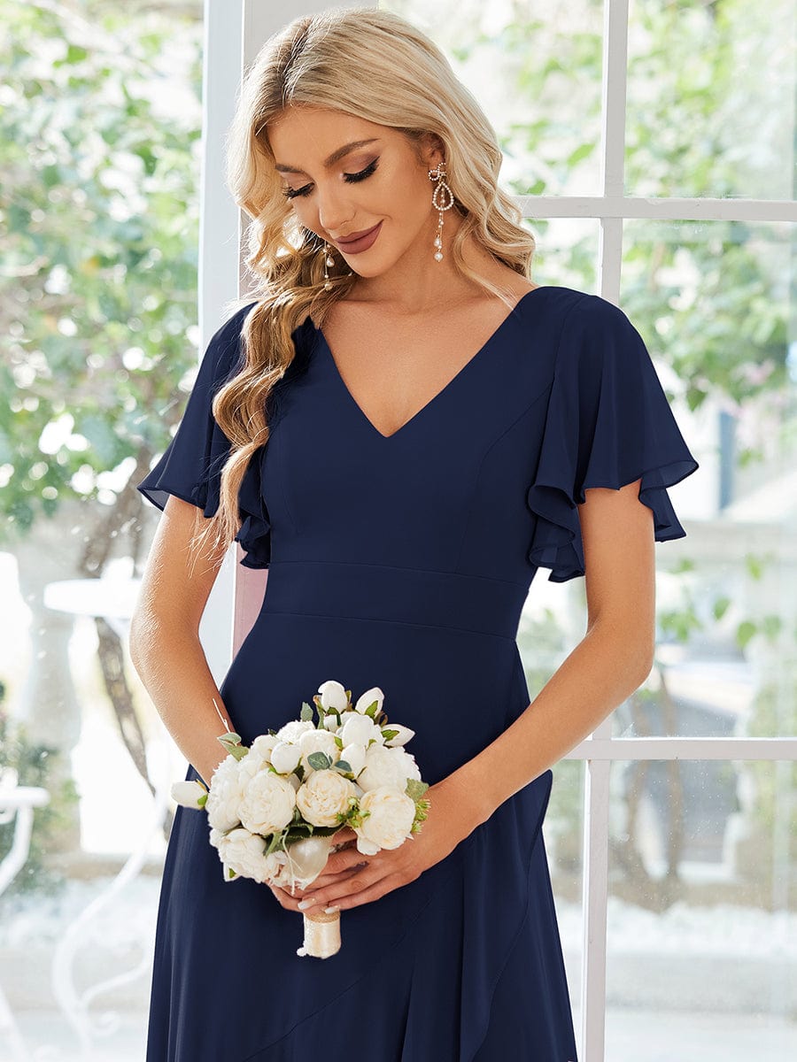 Navy Chiffon Bridesmaid Dresses #style_ES01749NB