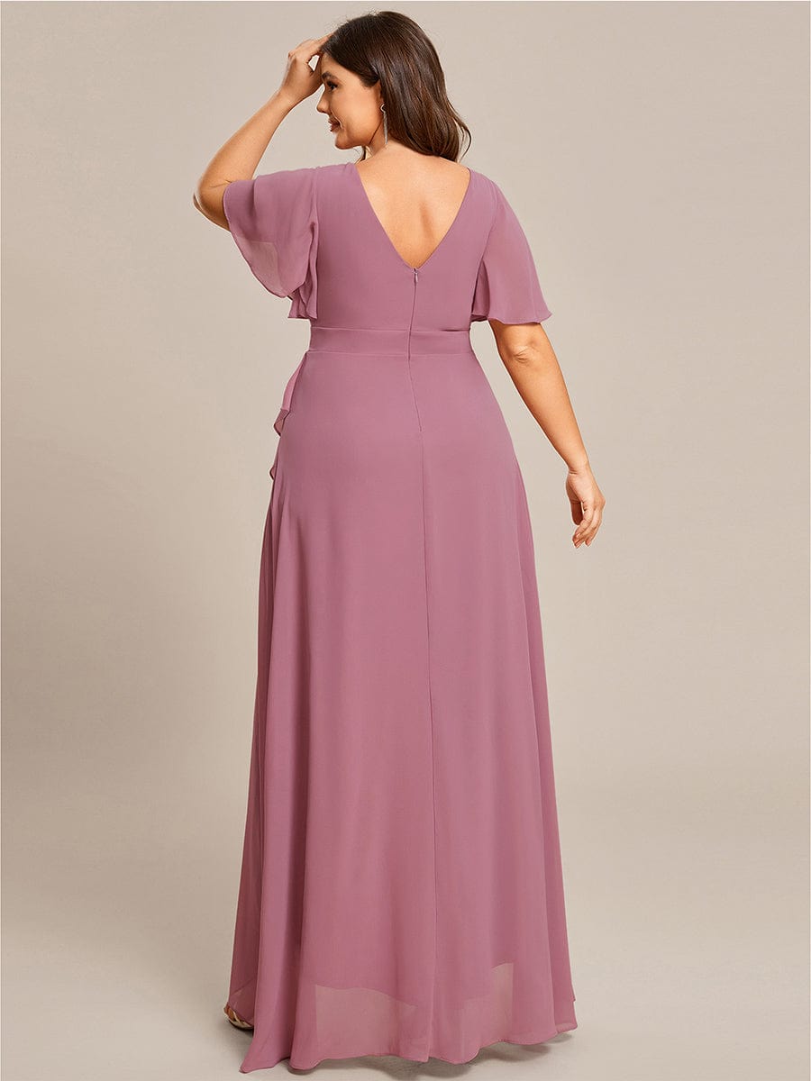 Custom Size Charming Chiffon Bridesmaid Dress with Lotus Leaf Hemline #color_Purple Orchid