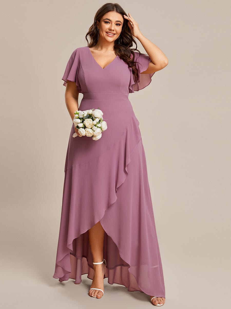 Charming Chiffon Bridesmaid Dress with Lotus Leaf Hemline #color_Purple Orchid