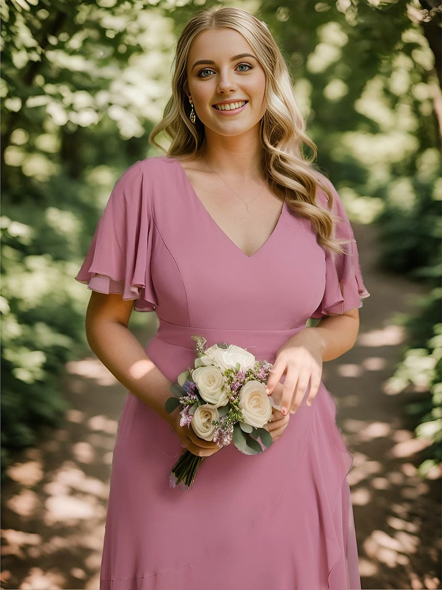 Custom Size Charming Chiffon Bridesmaid Dress with Lotus Leaf Hemline #color_Purple Orchid