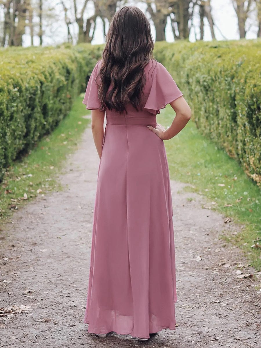 Charming Chiffon Bridesmaid Dress with Lotus Leaf Hemline #color_Purple Orchid