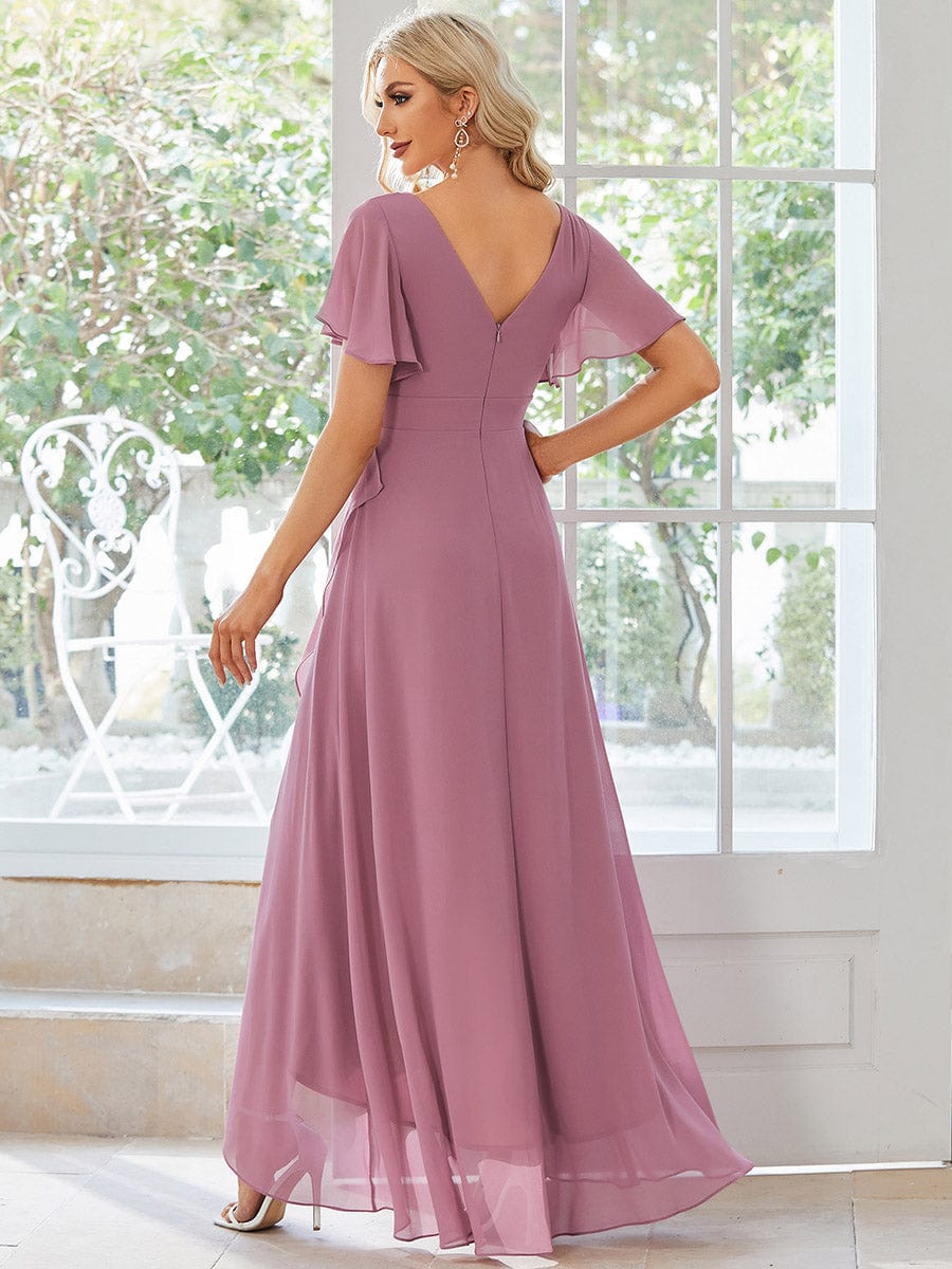 Custom Size Charming Chiffon Bridesmaid Dress with Lotus Leaf Hemline #color_Purple Orchid