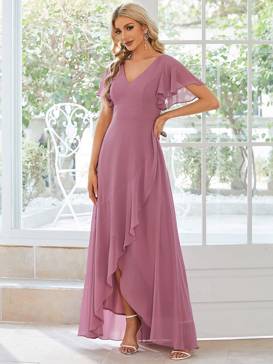 Custom Size Charming Chiffon Bridesmaid Dress with Lotus Leaf Hemline #color_Purple Orchid