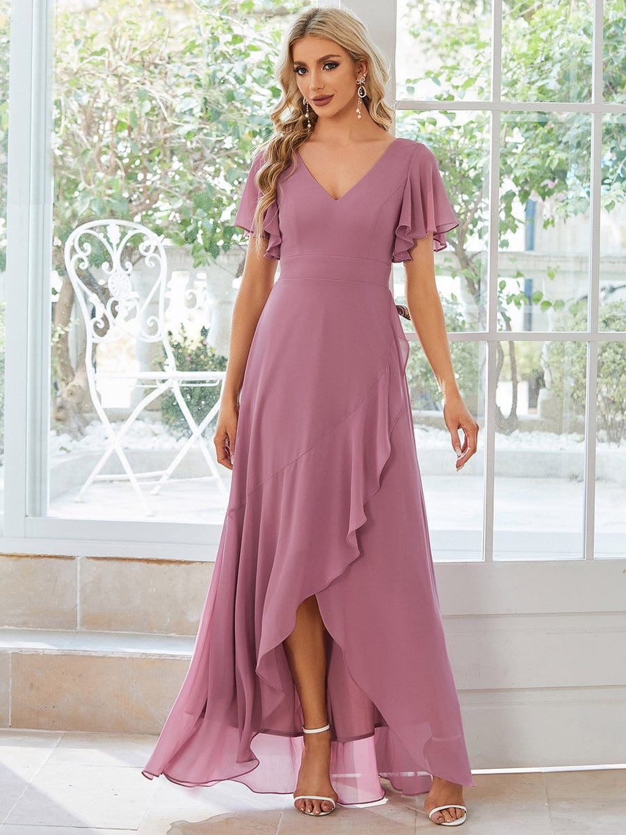 Custom Size Charming Chiffon Bridesmaid Dress with Lotus Leaf Hemline #color_Purple Orchid