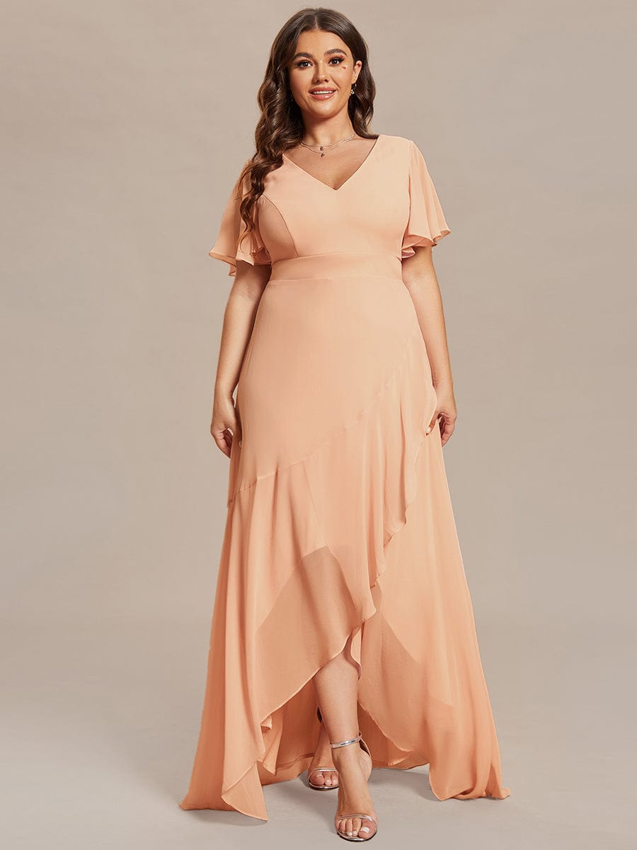 Charming Chiffon Bridesmaid Dress with Lotus Leaf Hemline #color_Peach