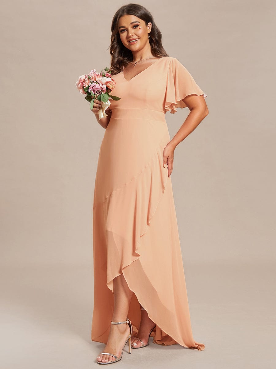 Charming Chiffon Bridesmaid Dress with Lotus Leaf Hemline #color_Peach