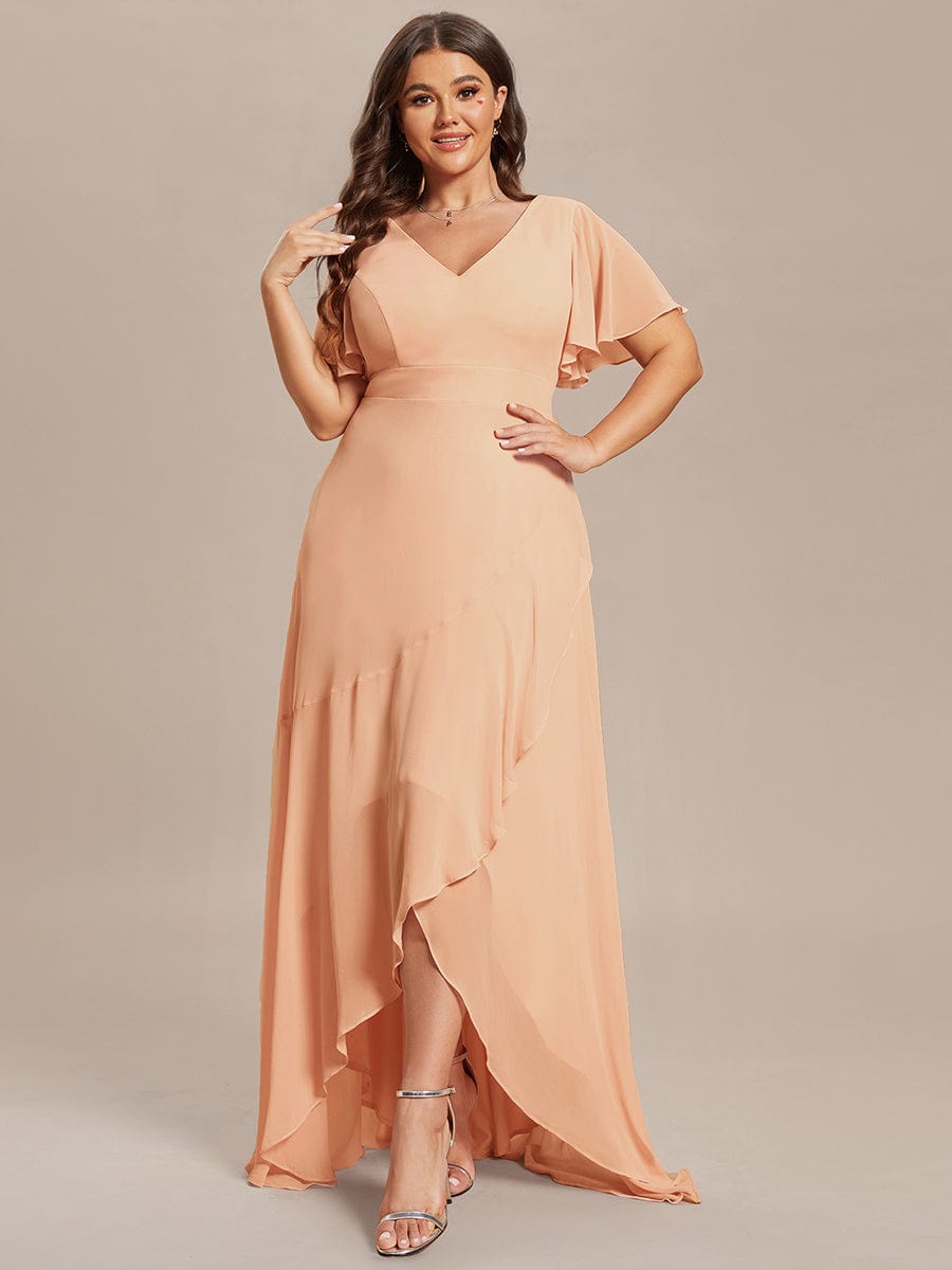 Charming Chiffon Bridesmaid Dress with Lotus Leaf Hemline #color_Peach