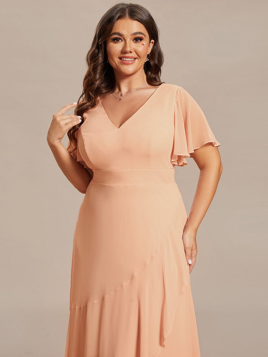 Charming Chiffon Bridesmaid Dress with Lotus Leaf Hemline #color_Peach