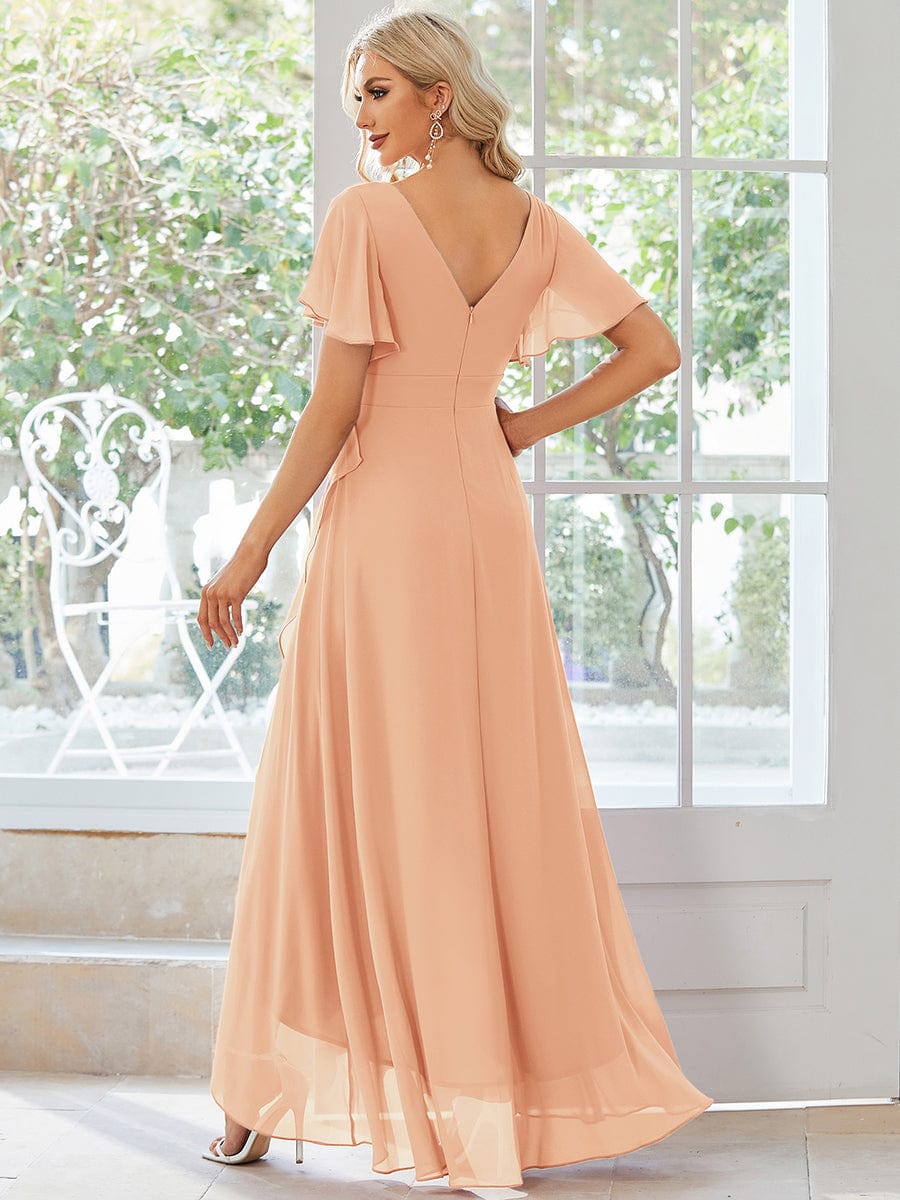 Charming Chiffon Bridesmaid Dress with Lotus Leaf Hemline #color_Peach