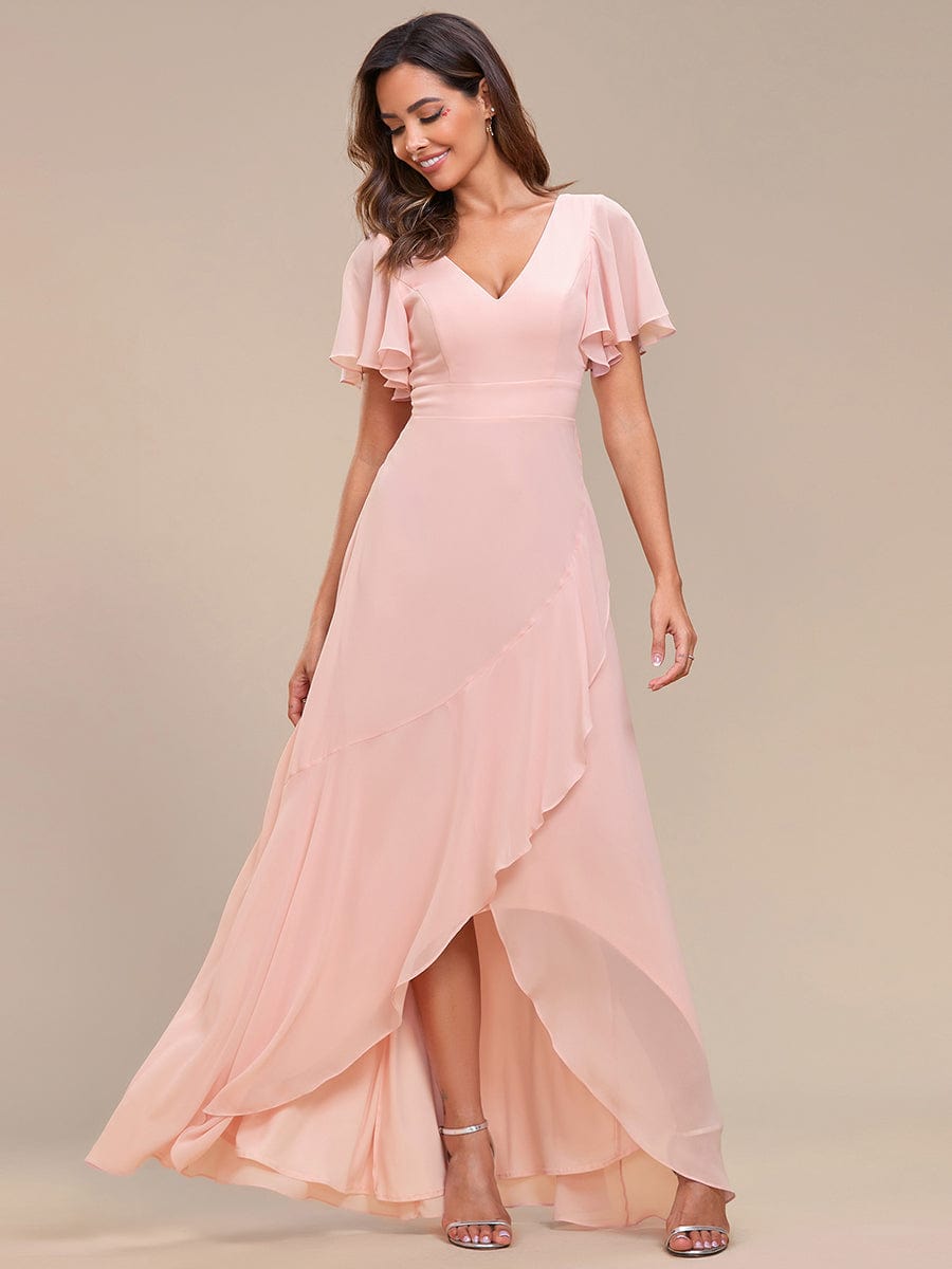 Charming Chiffon Dress with Lotus Leaf Hemline In Pink #color_Pink