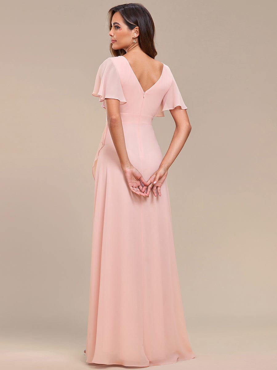 Charming Chiffon Dress with Lotus Leaf Hemline In Pink #color_Pink