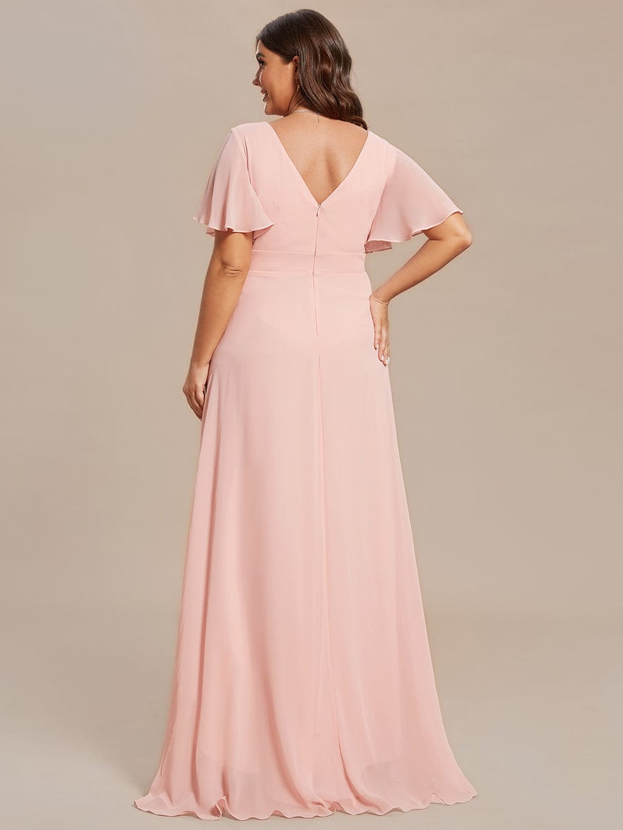 Charming Chiffon Dress with Lotus Leaf Hemline In Pink #color_Pink