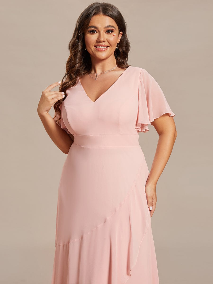 Charming Chiffon Dress with Lotus Leaf Hemline In Pink #color_Pink