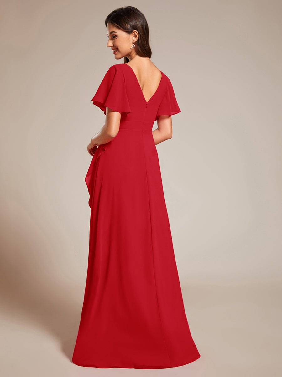 Charming Chiffon Bridesmaid Dress with Lotus Leaf Hemline #color_Red