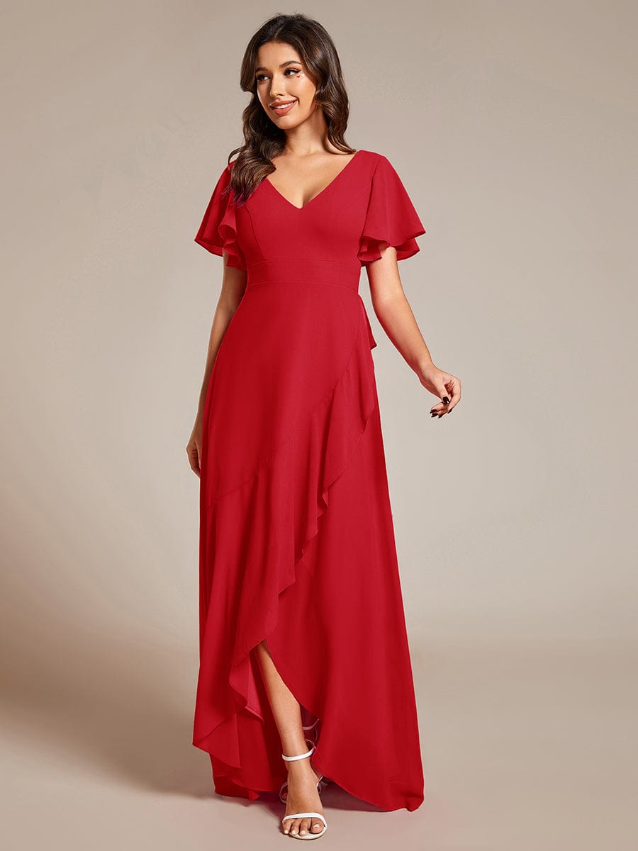 Charming Chiffon Bridesmaid Dress with Lotus Leaf Hemline #color_Red