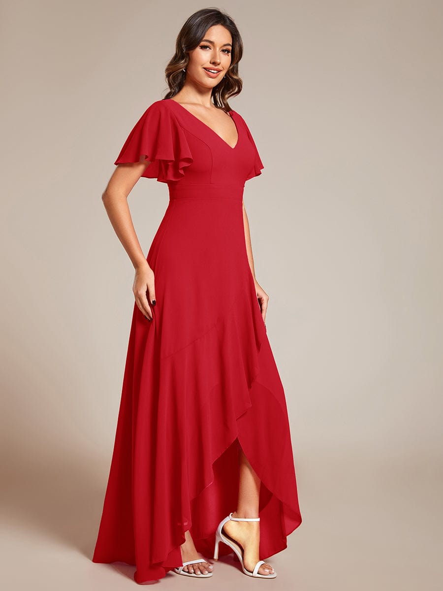 Charming Chiffon Bridesmaid Dress with Lotus Leaf Hemline #color_Red