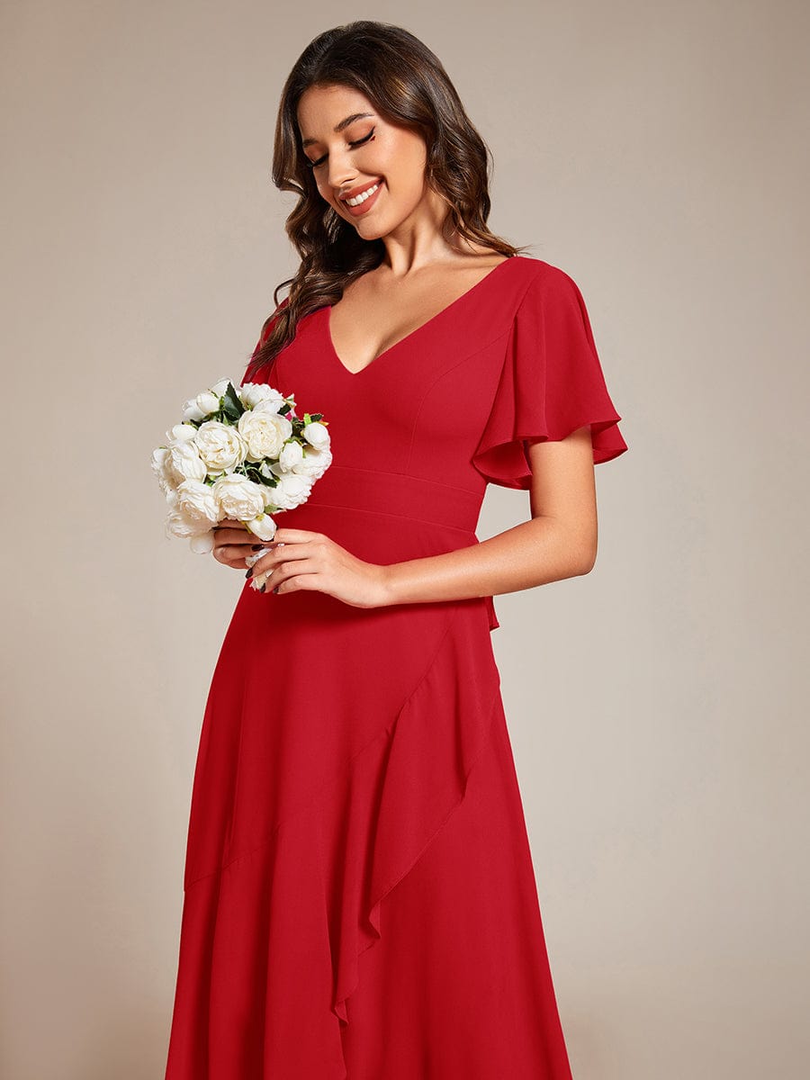 Charming Chiffon Bridesmaid Dress with Lotus Leaf Hemline #color_Red