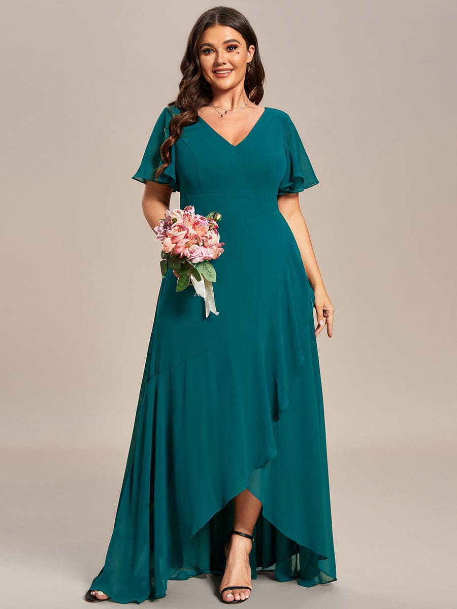 Charming Chiffon Bridesmaid Dress with Lotus Leaf Hemline #color_Teal