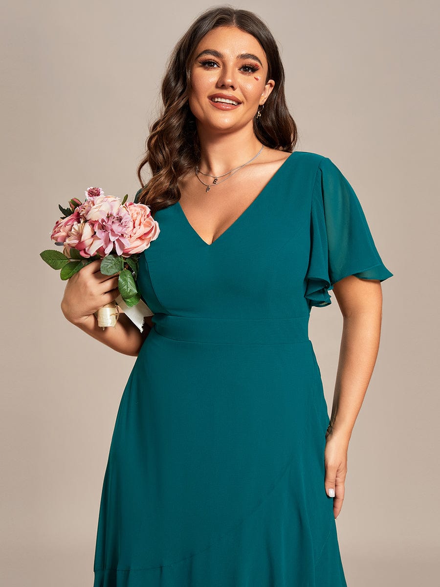 Charming Chiffon Bridesmaid Dress with Lotus Leaf Hemline #color_Teal