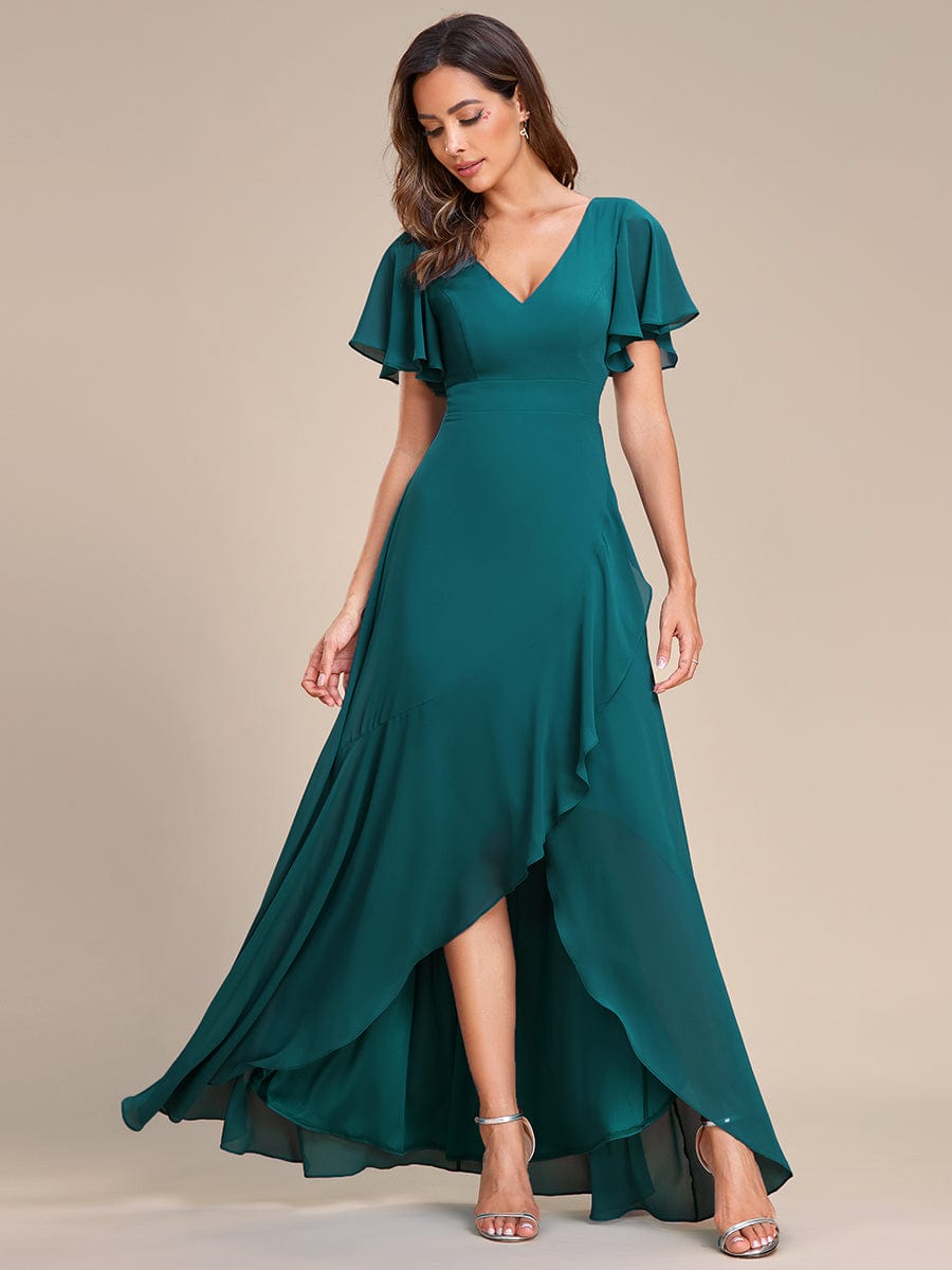 Charming Chiffon Bridesmaid Dress with Lotus Leaf Hemline #color_Teal