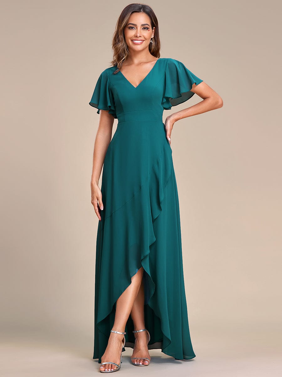 Charming Chiffon Bridesmaid Dress with Lotus Leaf Hemline #color_Teal