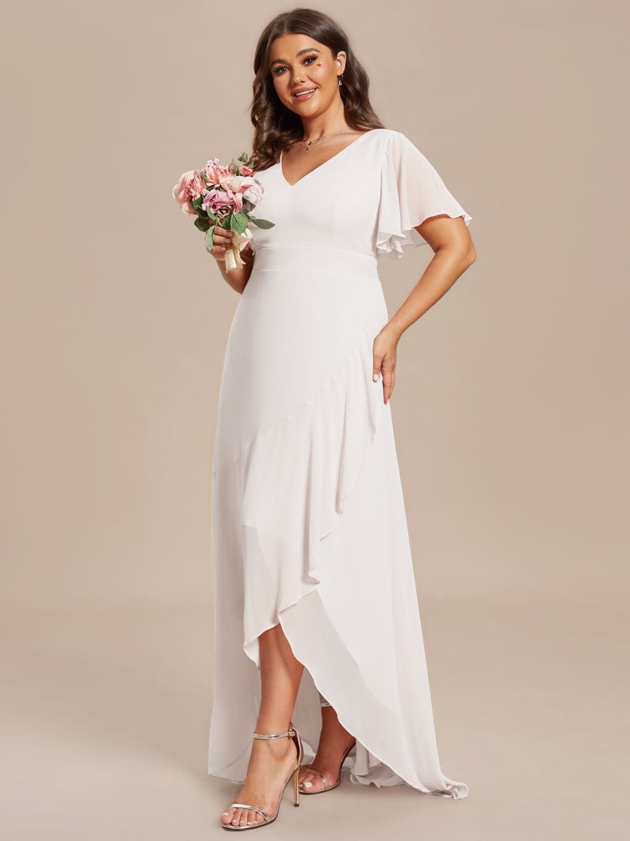 Charming Chiffon Bridesmaid Dress with Lotus Leaf Hemline #color_White