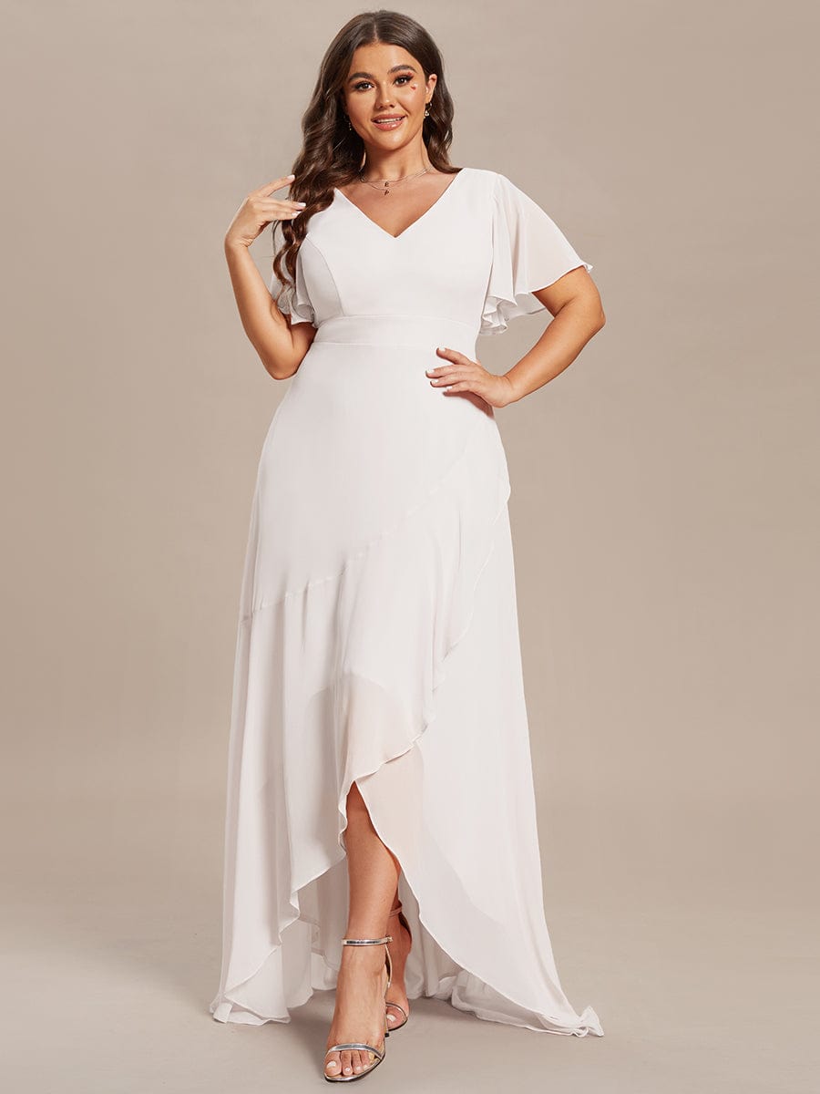 Charming Chiffon Bridesmaid Dress with Lotus Leaf Hemline #color_White