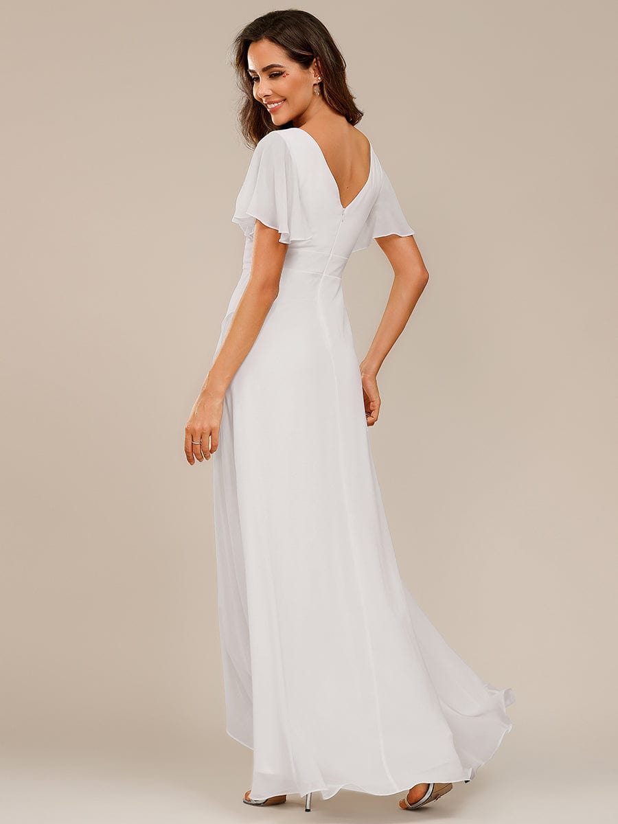 Charming Chiffon Bridesmaid Dress with Lotus Leaf Hemline #color_White