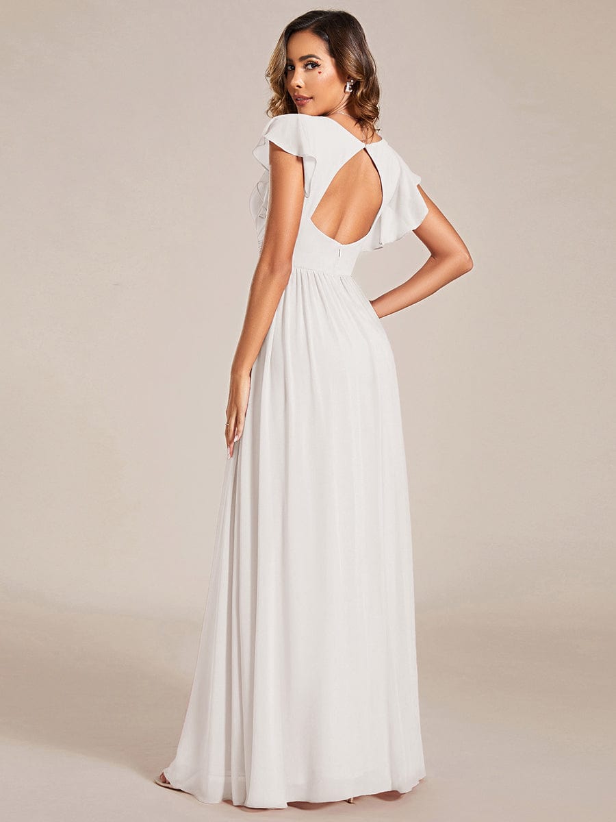 V-Neck Open Back Ruffled Sleeves Chiffon Bridesmaid Dress #color_Cream