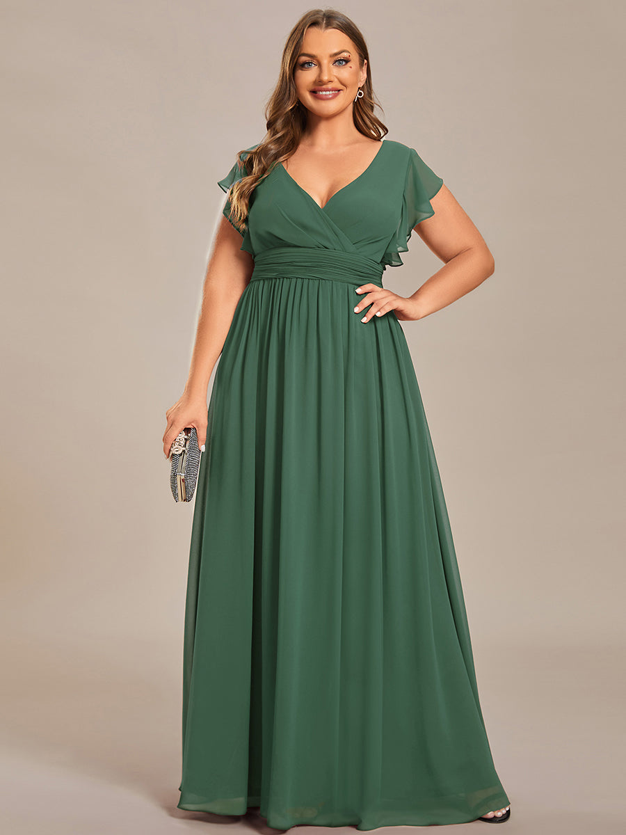 Elegant V-Neck Open Back Chiffon Bridesmaid Dress with Ruffled Sleeves #color_Eucalyptus Green