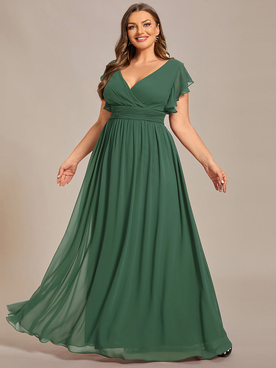 Elegant V-Neck Open Back Chiffon Bridesmaid Dress with Ruffled Sleeves #color_Eucalyptus Green