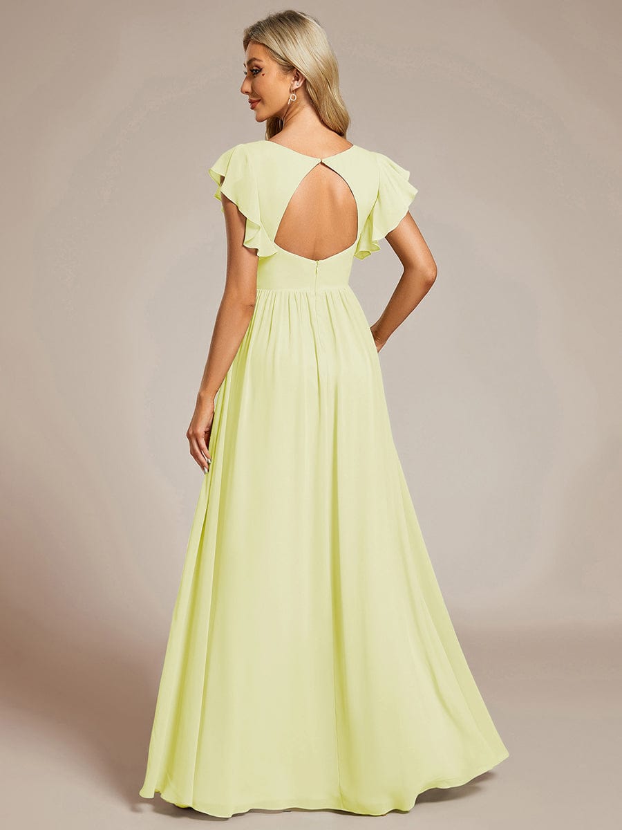 V-Neck Open Back Ruffled Sleeves Chiffon Bridesmaid Dress #color_Yellow