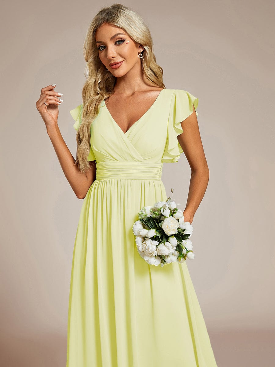 V-Neck Open Back Ruffled Sleeves Chiffon Bridesmaid Dress #color_Yellow