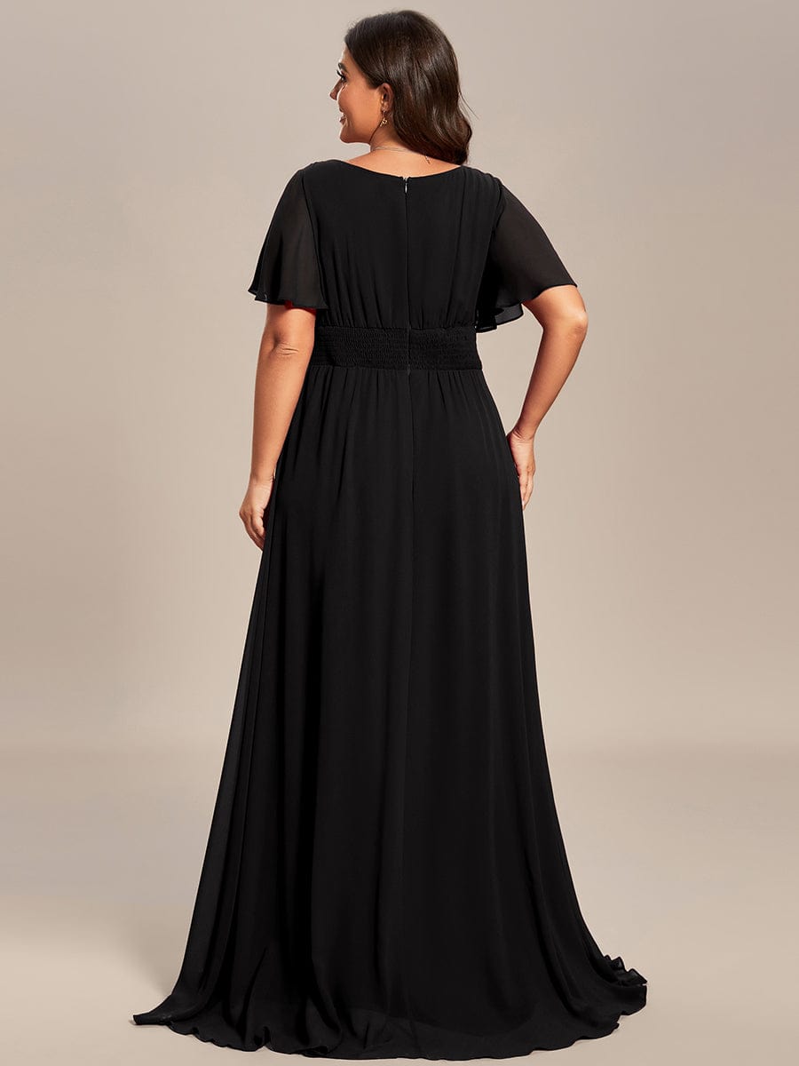 Simple Chiffon Pleated A-Line Round Neckline Bridesmaid Dress #color_Black