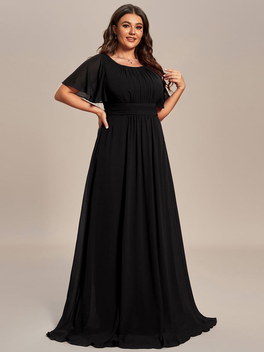 Simple Chiffon Pleated A-Line Round Neckline Bridesmaid Dress #color_Black