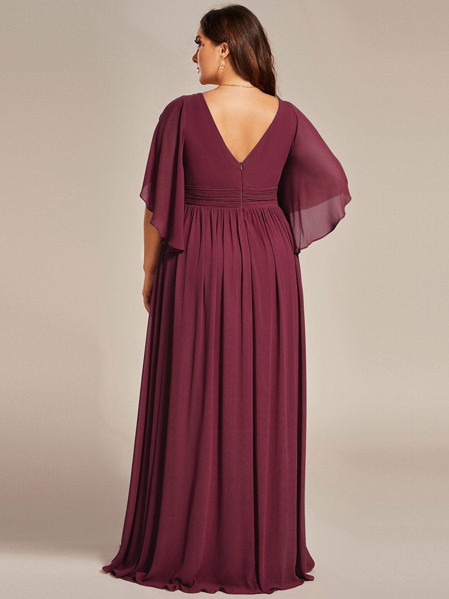 Plus Size V-Neck A-Line Chiffon Bridesmaid Dress #color_Burgundy