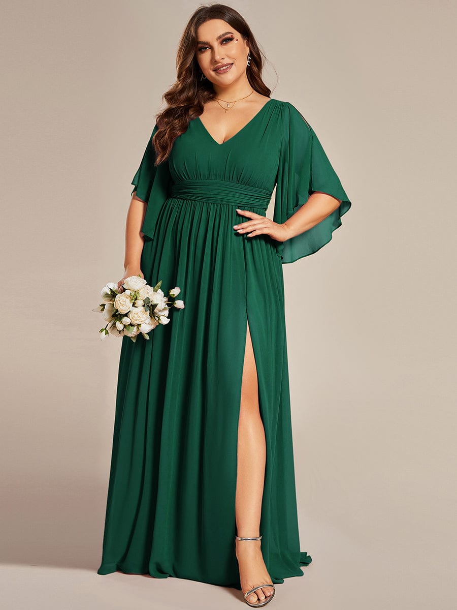 Plus Size V-Neck A-Line Chiffon Bridesmaid Dress #color_Dark Green