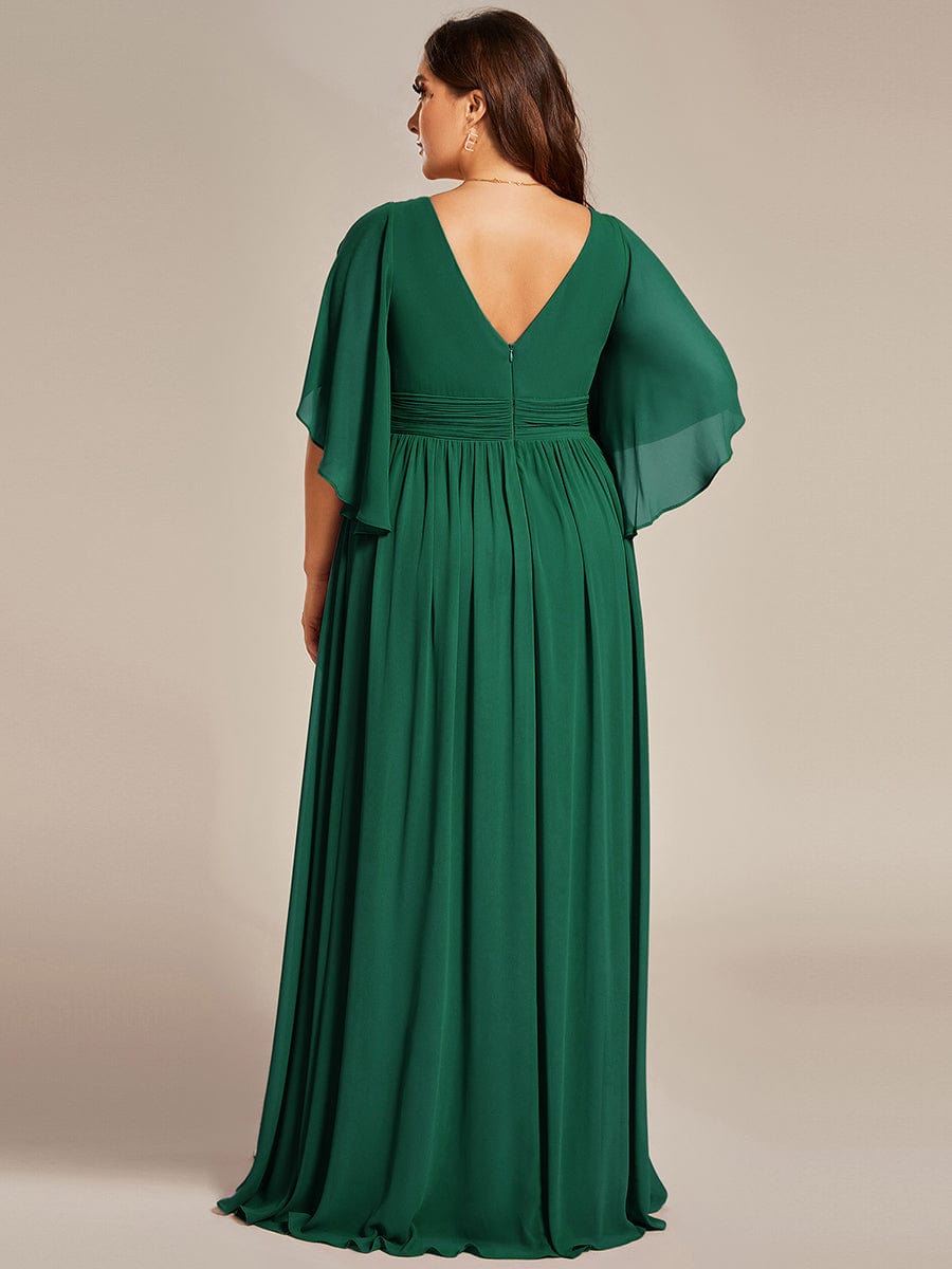 Plus Size V-Neck A-Line Chiffon Dress in Dark Green #color_Dark Green