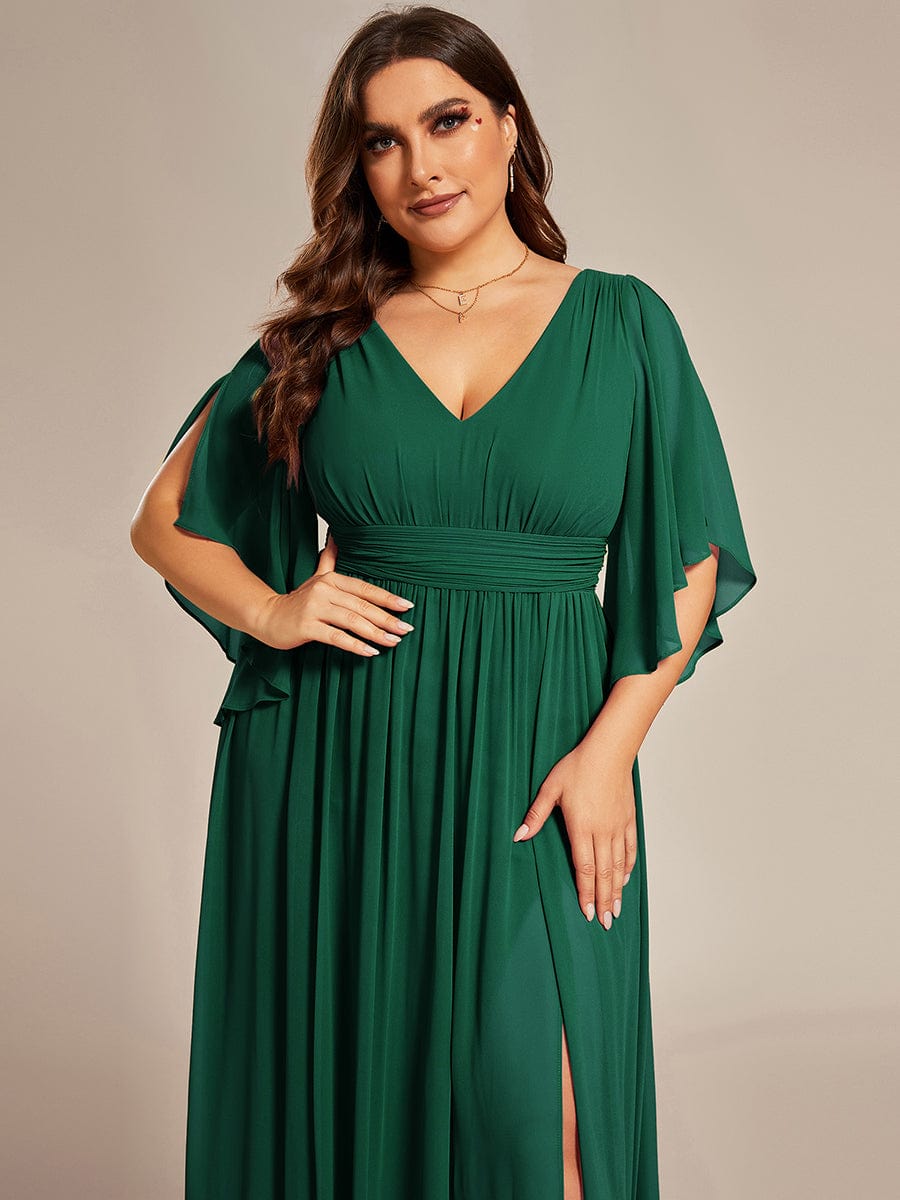Plus Size V-Neck A-Line Chiffon Bridesmaid Dress #color_Dark Green
