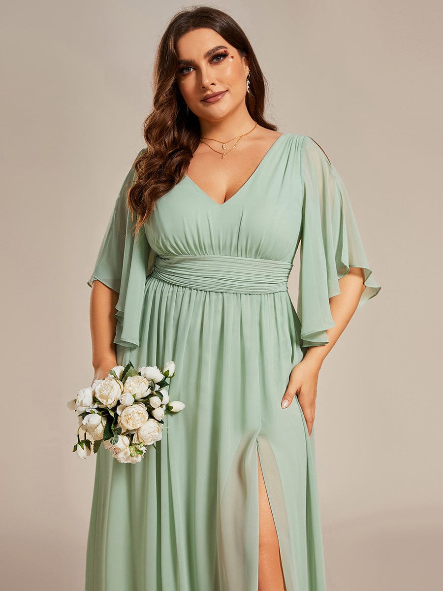 Plus Size V-Neck A-Line Chiffon Bridesmaid Dress #color_Mint Green