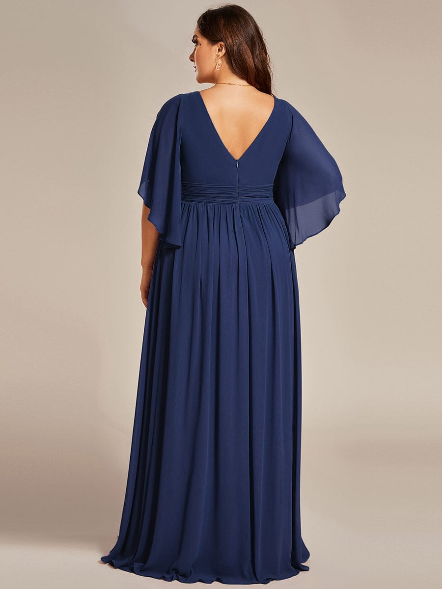 Plus Size V-Neck A-Line Chiffon Bridesmaid Dress #color_Navy Blue