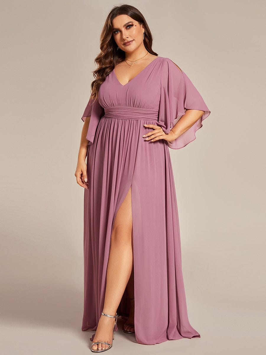 Plus Size V-Neck A-Line Chiffon Bridesmaid Dress #color_Purple Orchid