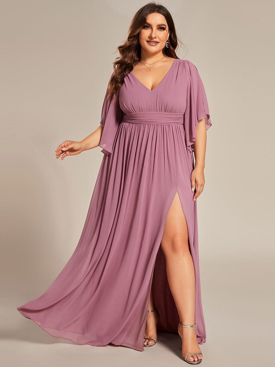 Plus Size V-Neck A-Line Chiffon Bridesmaid Dress #color_Purple Orchid