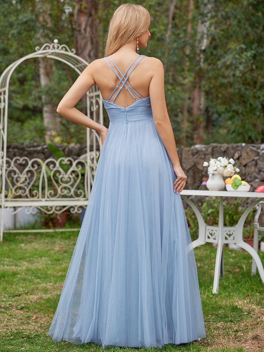 Elegant Sleeveless V-Neck A-Line Bridesmaid Dresss #color_Light Blue