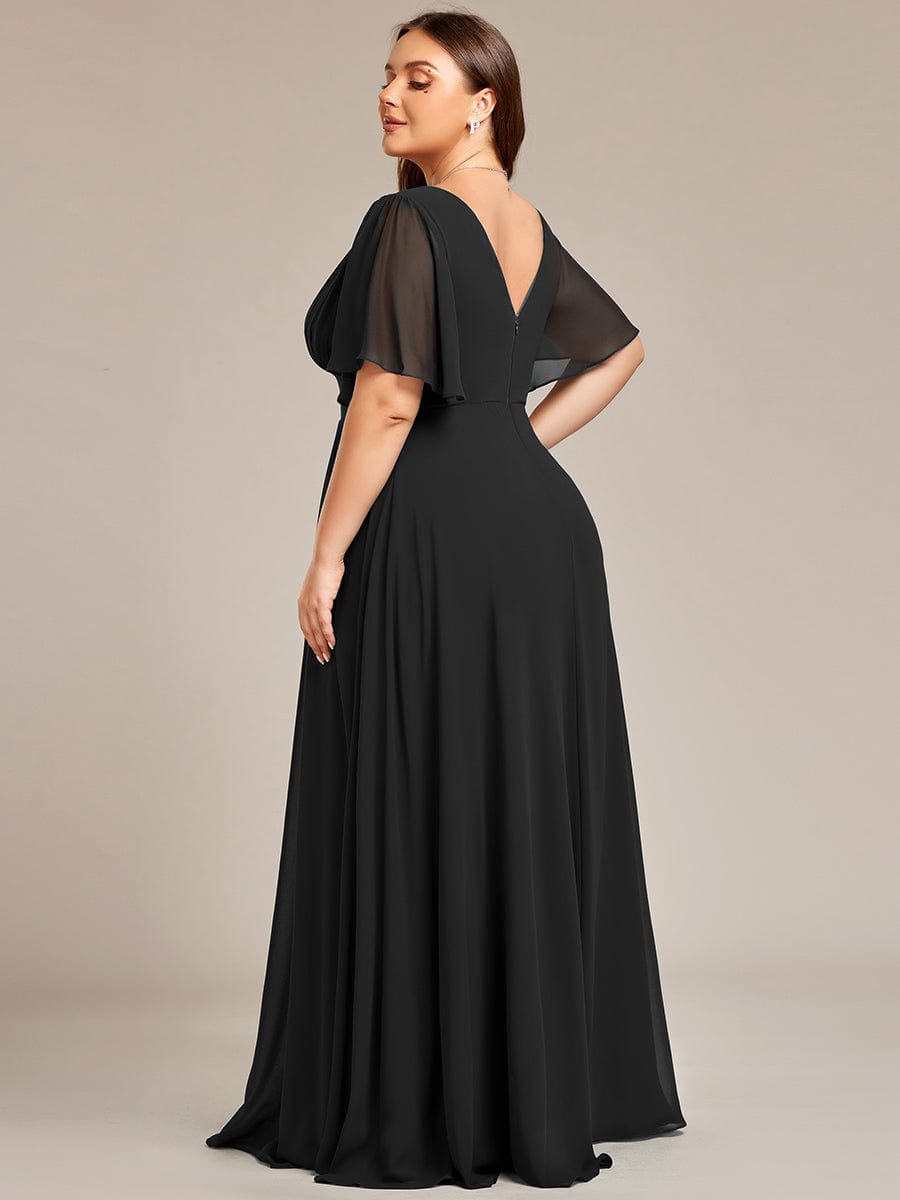 Simple Chiffon Short Sleeves Empire Waist A-Line Maxi Dress in Black #color_Black