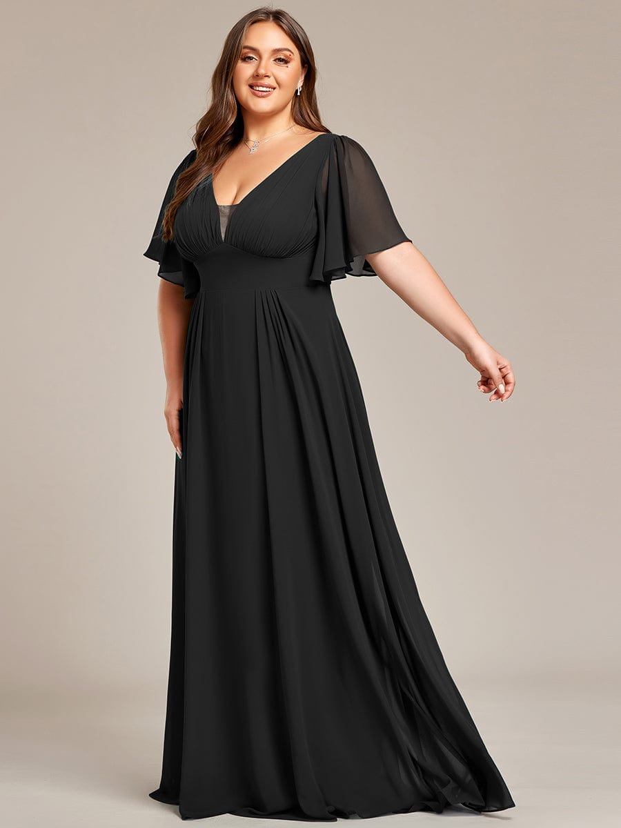 Simple Chiffon Short Sleeves Empire Waist A-Line Maxi Dress in Black #color_Black