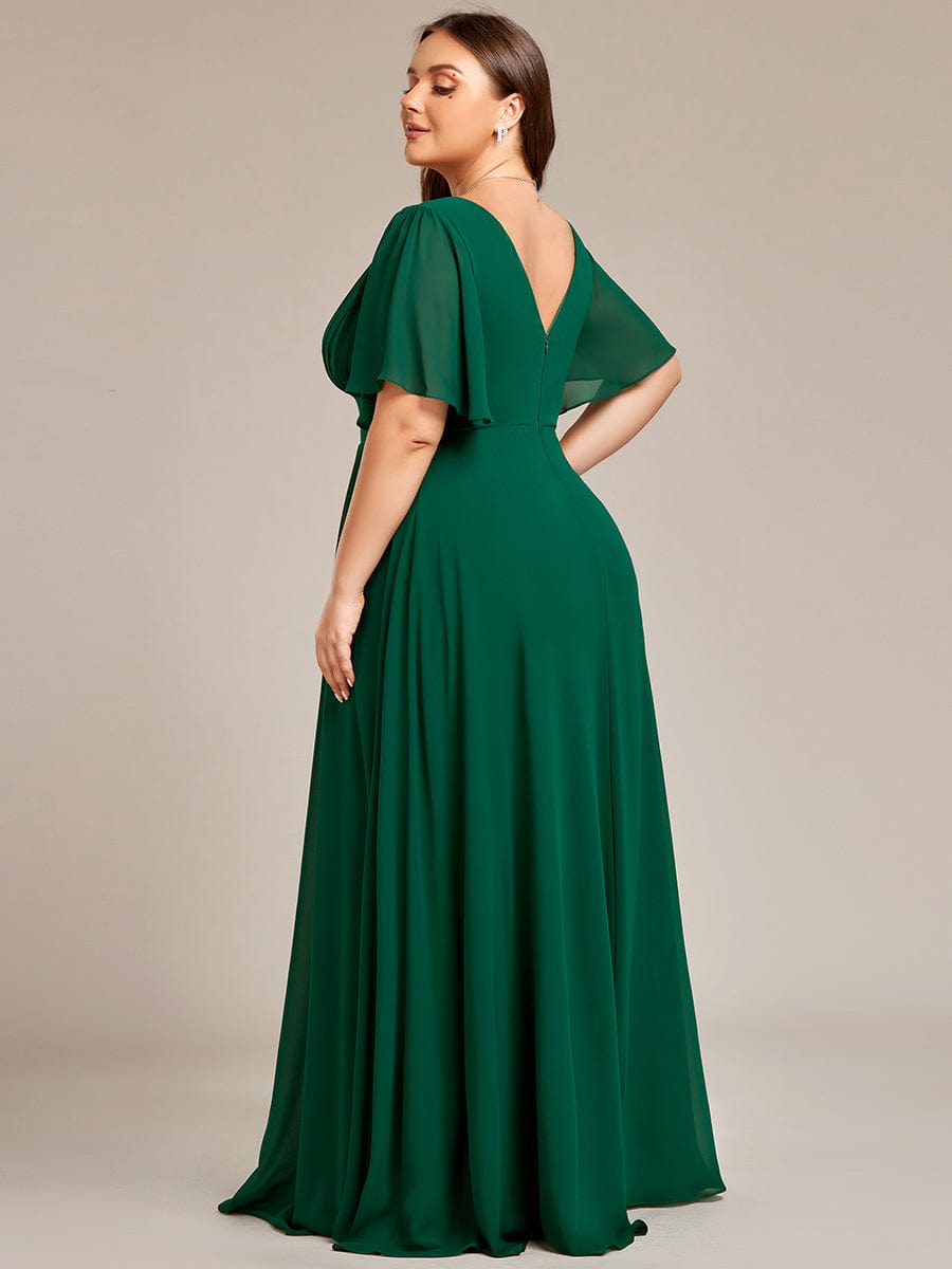 Simple Chiffon Short Sleeves Empire Waist A-Line Maxi Dress in Dark Green #color_Dark Green